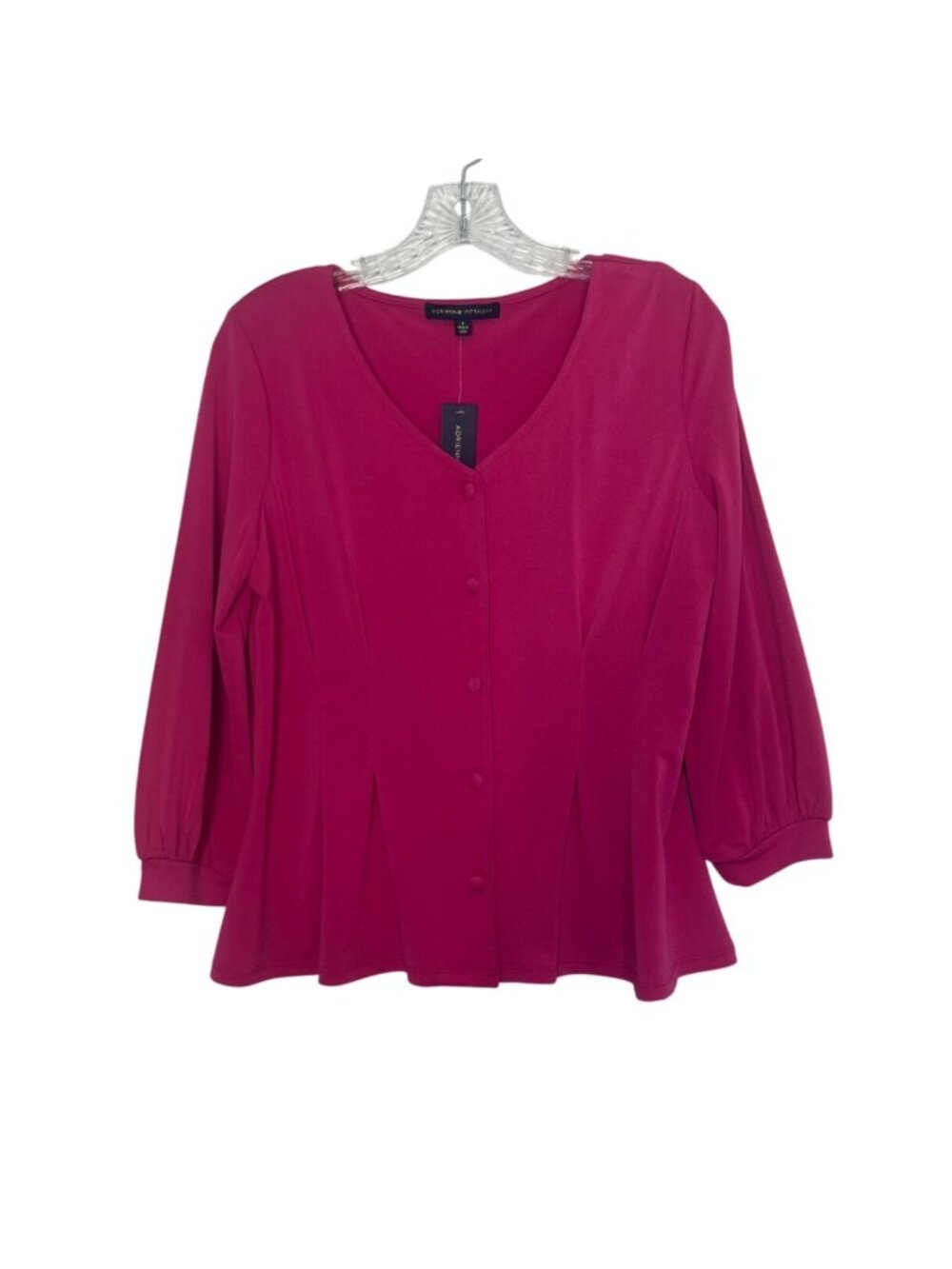 Adrienne Vittadini Button Front Blouse 3/4 Sleeves Womens Small Fuchsia Pink New
